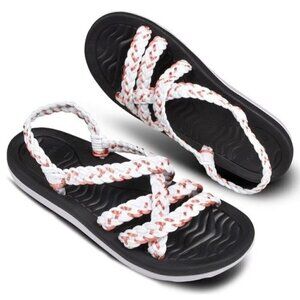 Walkuu Women's Crochet Summer Essentials Lightweight Slingback Sandals Size 11